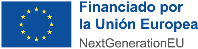 Logotipo de NextGenerationEU, destacando la financiación de la Unión Europea, con fondo azul y estrellas amarillas.