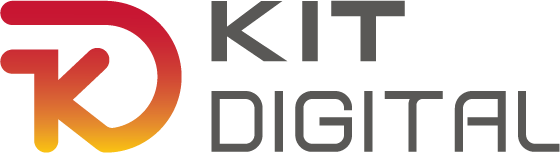 Logotipo de Kit Digital, un programa enfocado en la transformación digital de pequeñas y medianas empresas en España, con un diseño moderno que combina colores rojo, naranja y gris.